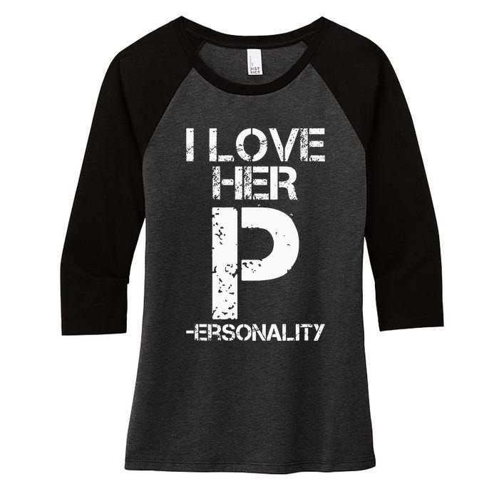 I Love His D I Love Her P Couples Matching Valentines Day Women's Tri-Blend 3/4-Sleeve Raglan Shirt