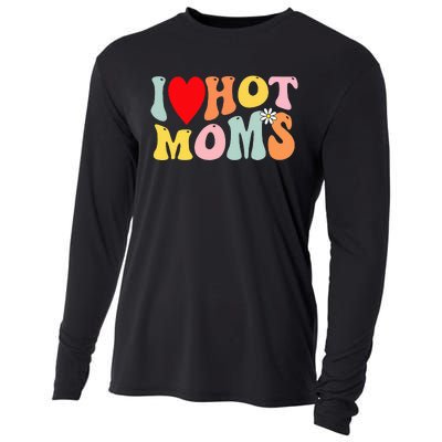 I Love Hot Moms I Heart Hot Moms Retro Groovy Cooling Performance Long Sleeve Crew