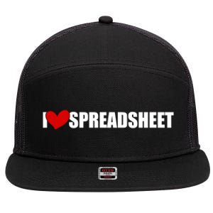 I Love Heart Spreadsheet Office Worker Secretary Accountant Meaningful Gift 7 Panel Mesh Trucker Snapback Hat