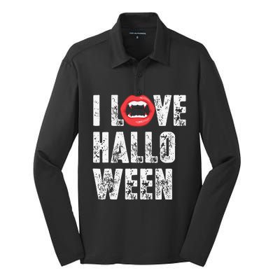 I Love Halloween Vampire Fangs Vampire Lover Silk Touch Performance Long Sleeve Polo