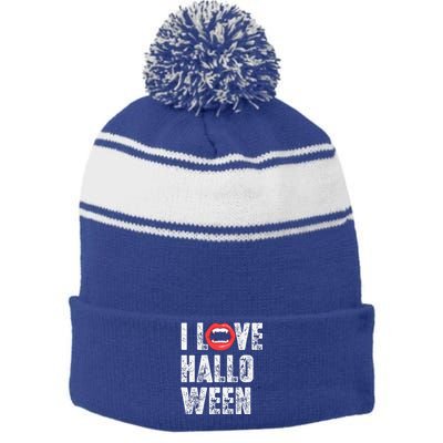 I Love Halloween Vampire Fangs Vampire Lover Stripe Pom Pom Beanie