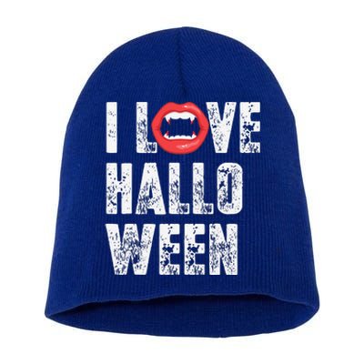 I Love Halloween Vampire Fangs Vampire Lover Short Acrylic Beanie