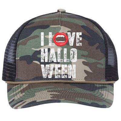 I Love Halloween Vampire Fangs Vampire Lover Retro Rope Trucker Hat Cap