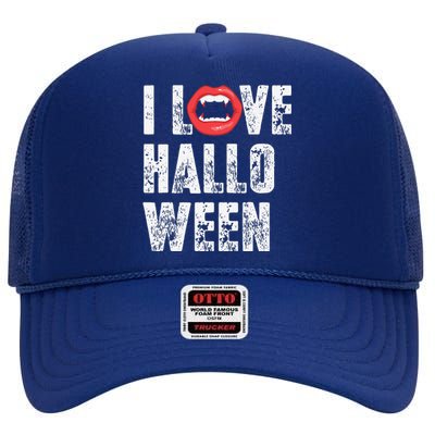 I Love Halloween Vampire Fangs Vampire Lover High Crown Mesh Back Trucker Hat