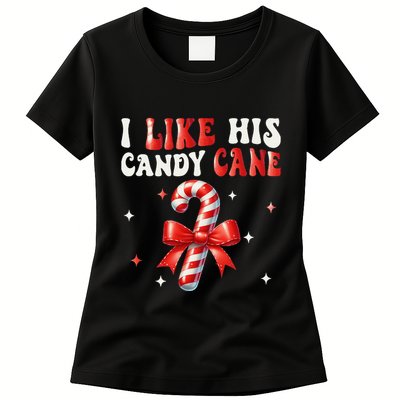 I Like His Candy Cane Funny Couples Matching Christmas Womens T-Shirt