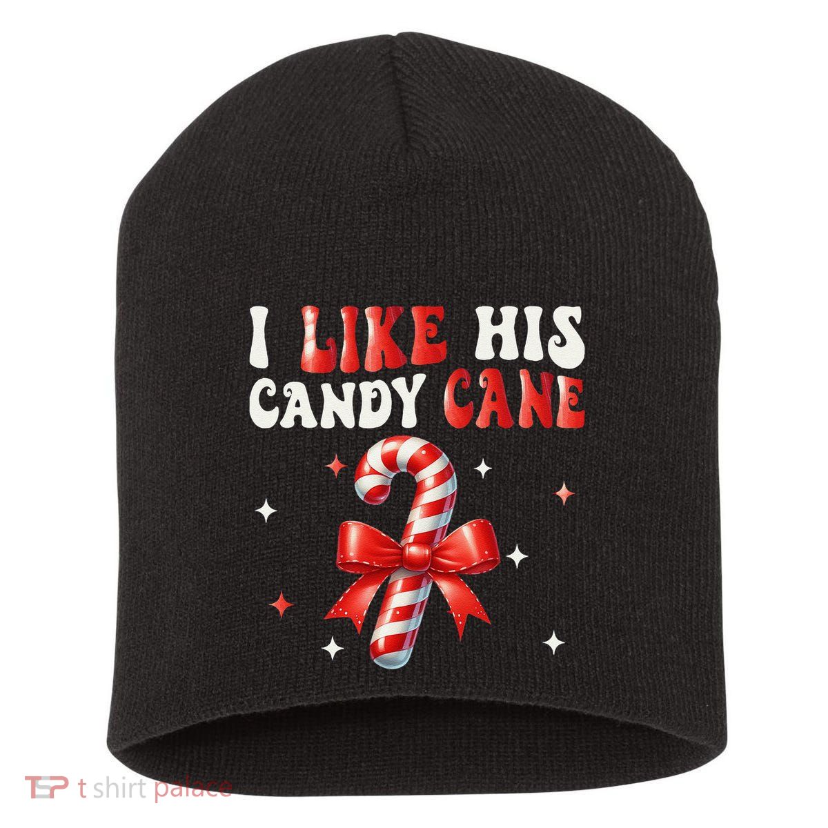I Like His Candy Cane Funny Couples Matching Christmas Short Acrylic Beanie