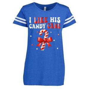 I Like His Candy Cane Funny Couples Matching Christmas Enza Ladies Jersey Football T-Shirt