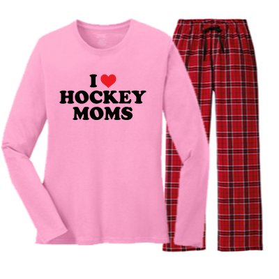 I Love Hockey Moms Funny Design Gift Women's Long Sleeve Flannel Pajama Set 