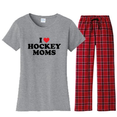 I Love Hockey Moms Funny Design Gift Women's Flannel Pajama Set