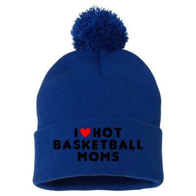 I Love Hot Basketball Moms Funny Red Heart Meaningful Gift Pom Pom 12in Knit Beanie