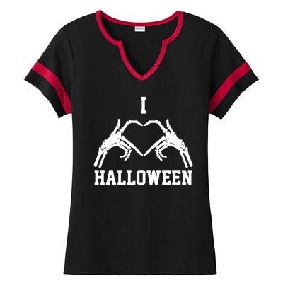 I Love Halloween Skeleton Heart Ladies Halftime Notch Neck Tee