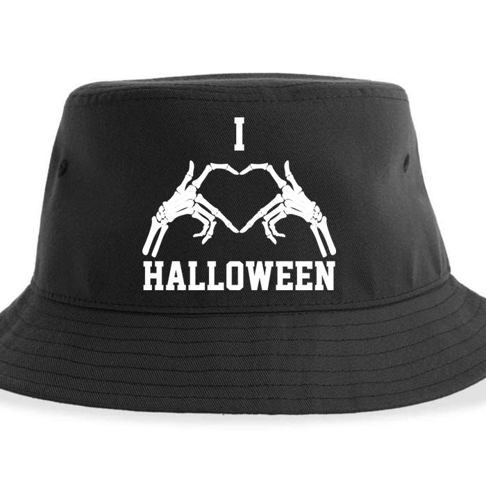 I Love Halloween Skeleton Heart Sustainable Bucket Hat