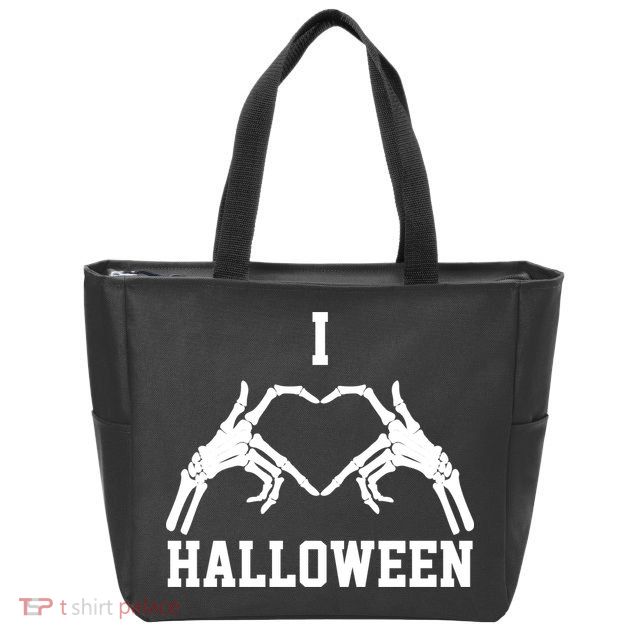 I Love Halloween Skeleton Heart Zip Tote Bag
