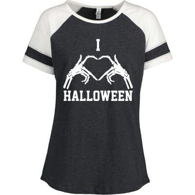 I Love Halloween Skeleton Heart Enza Ladies Jersey Colorblock Tee