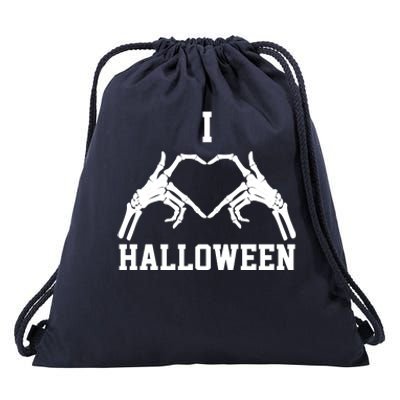 I Love Halloween Skeleton Heart Drawstring Bag