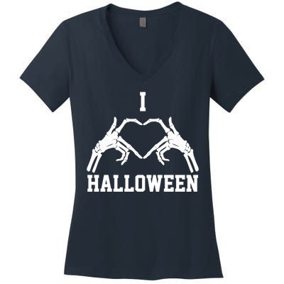 I Love Halloween Skeleton Heart Women's V-Neck T-Shirt