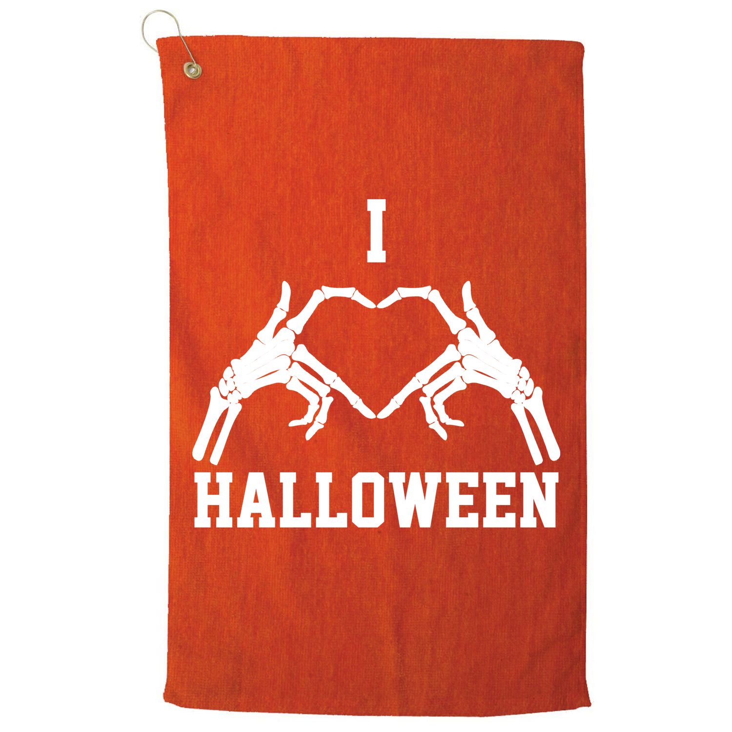 I Love Halloween Skeleton Heart Golf Towel