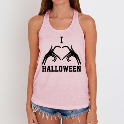 I Love Halloween Skeleton Heart Women's Knotted Racerback Tank