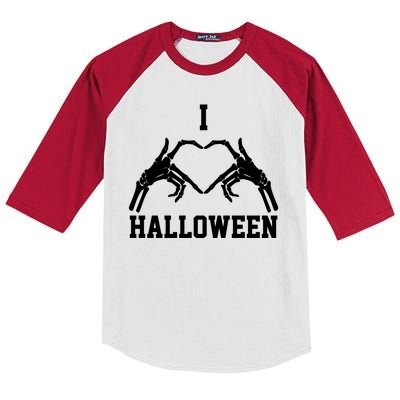 I Love Halloween Skeleton Heart Kids Colorblock Raglan Jersey