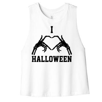 I Love Halloween Skeleton Heart Women's Racerback Cropped Tank