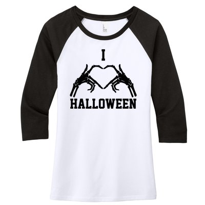 I Love Halloween Skeleton Heart Women's Tri-Blend 3/4-Sleeve Raglan Shirt