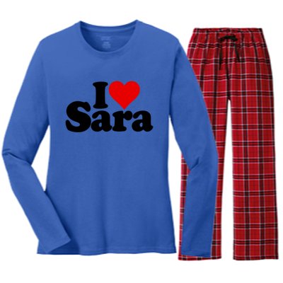 I Love Heart Sara Name On A Gift Women's Long Sleeve Flannel Pajama Set 