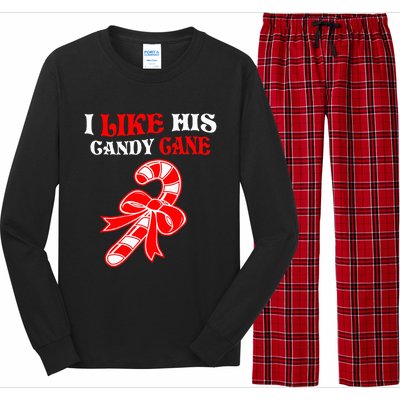 I Like His Candy Cane Funny Couples Matching Christmas Long Sleeve Pajama Set