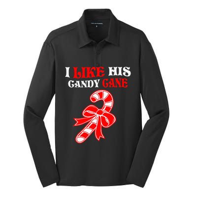 I Like His Candy Cane Funny Couples Matching Christmas Silk Touch Performance Long Sleeve Polo