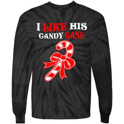 I Like His Candy Cane Funny Couples Matching Christmas Tie-Dye Long Sleeve Shirt