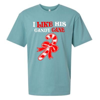 I Like His Candy Cane Funny Couples Matching Christmas Sueded Cloud Jersey T-Shirt