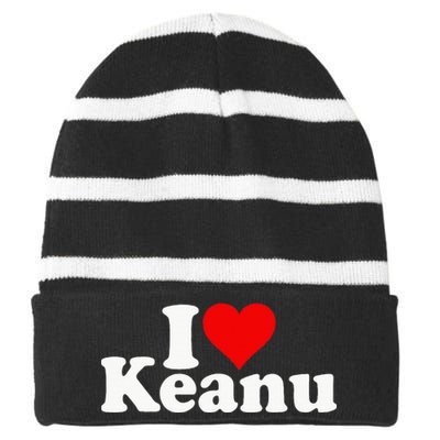 I Love Heart Keanu Striped Beanie with Solid Band