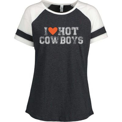 I Love Hot Cowboys Groovy Vintage I Love Cowboys Enza Ladies Jersey Colorblock Tee