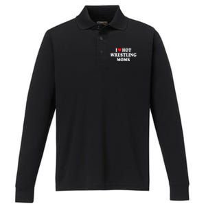 I Love Hot Wrestling Moms Groovy I Heart Hot Wrestling Moms  Performance Long Sleeve Polo