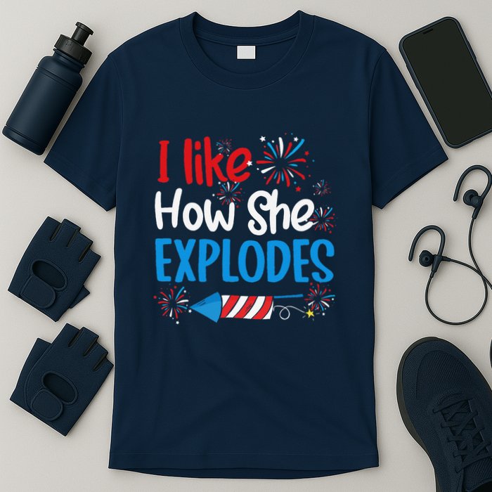 I Like How She Explodes Fireworks Funny Couple 4th Of July T-Shirt