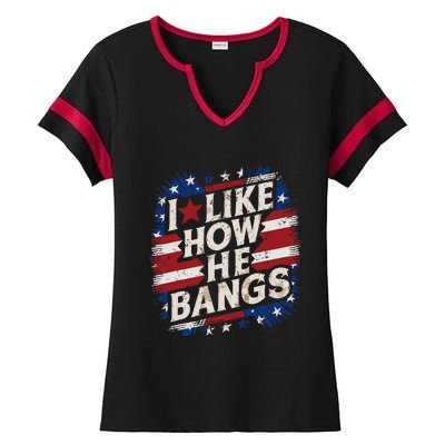 I Like How He Bang Fireworks 4th Of July Funny Couples Ladies Halftime Notch Neck Tee