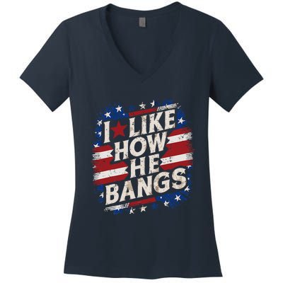 I Like How He Bang Fireworks 4th Of July Funny Couples Women's V-Neck T-Shirt