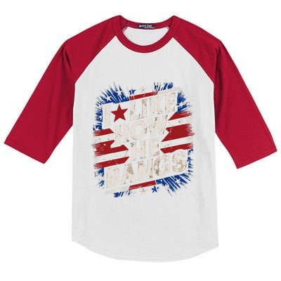 I Like How He Bang Fireworks 4th Of July Funny Couples Kids Colorblock Raglan Jersey