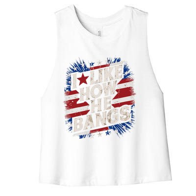 I Like How He Bang Fireworks 4th Of July Funny Couples Women's Racerback Cropped Tank