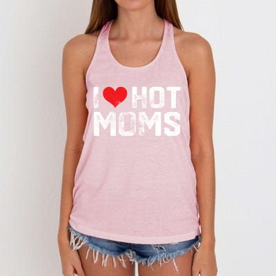 I Love Hot Moms Distressed Retro Vintage Design Gift Women's Knotted Racerback Tank