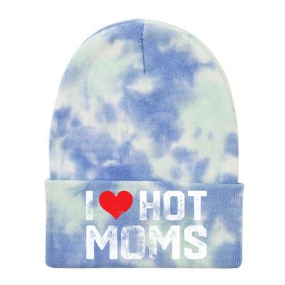 I Love Hot Moms Distressed Retro Vintage Design Gift Tie Dye 12in Knit Beanie