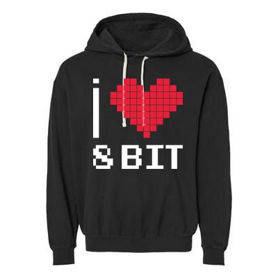 I Love Heart 8 Bit Retro Gamer Gaming Garment-Dyed Fleece Hoodie