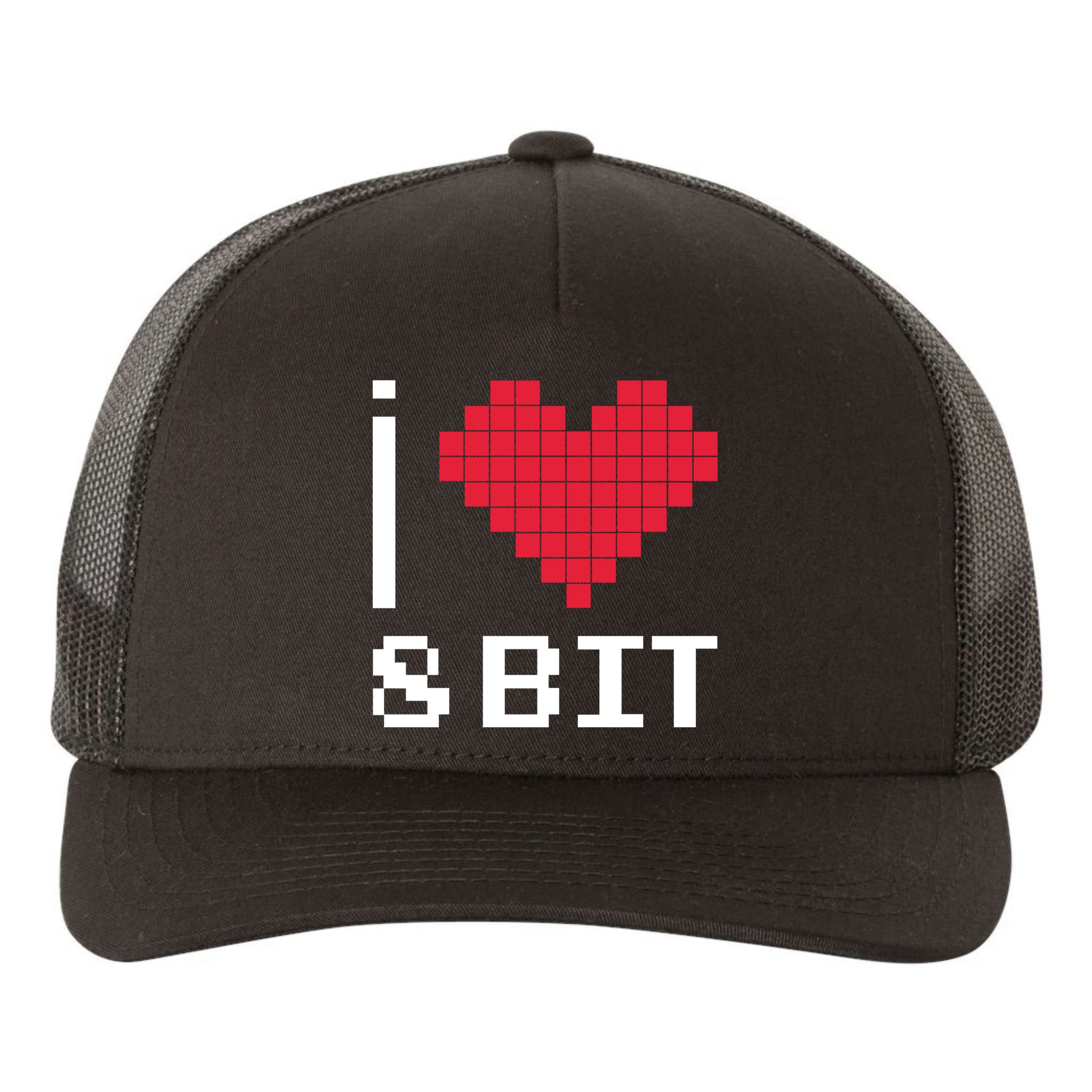 I Love Heart 8 Bit Retro Gamer Gaming Yupoong Adult 5-Panel Trucker Hat
