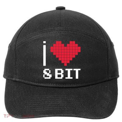 I Love Heart 8 Bit Retro Gamer Gaming 7-Panel Snapback Hat