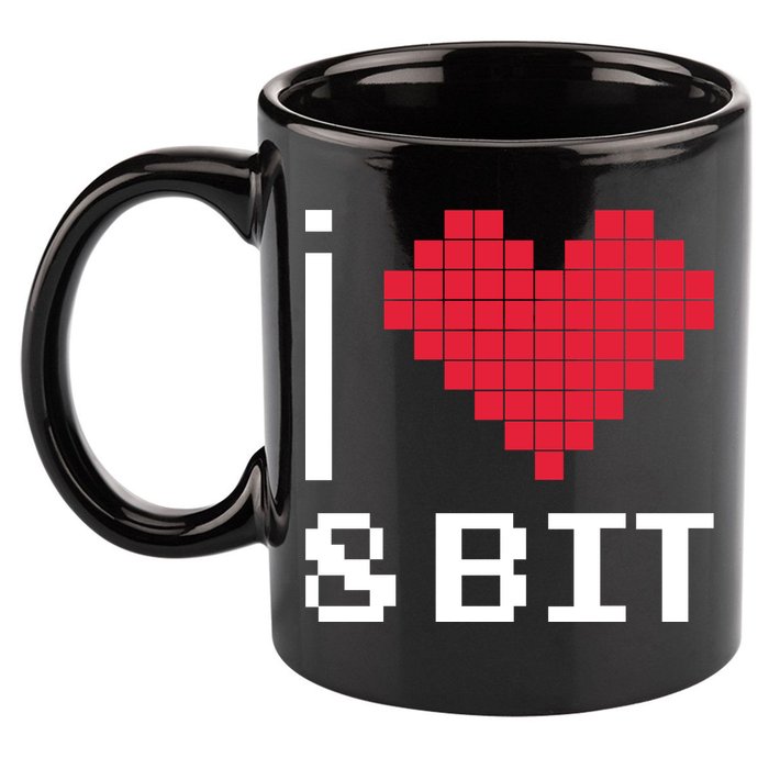 I Love Heart 8 Bit Retro Gamer Gaming 11oz C Handle Ceramic Mug