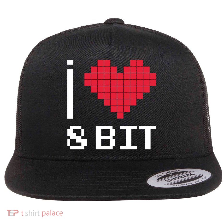 I Love Heart 8 Bit Retro Gamer Gaming Flatbill Hat