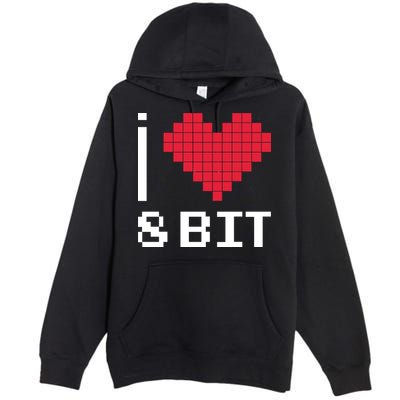 I Love Heart 8 Bit Retro Gamer Gaming Premium Pullover Hoodie
