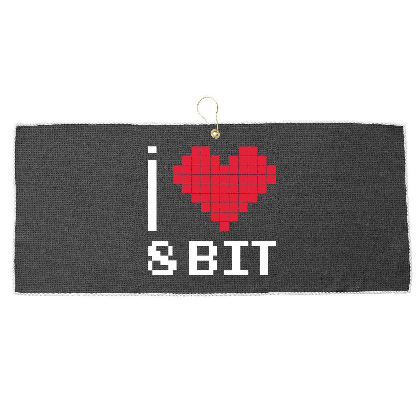 I Love Heart 8 Bit Retro Gamer Gaming Large Microfiber Waffle Golf Towel
