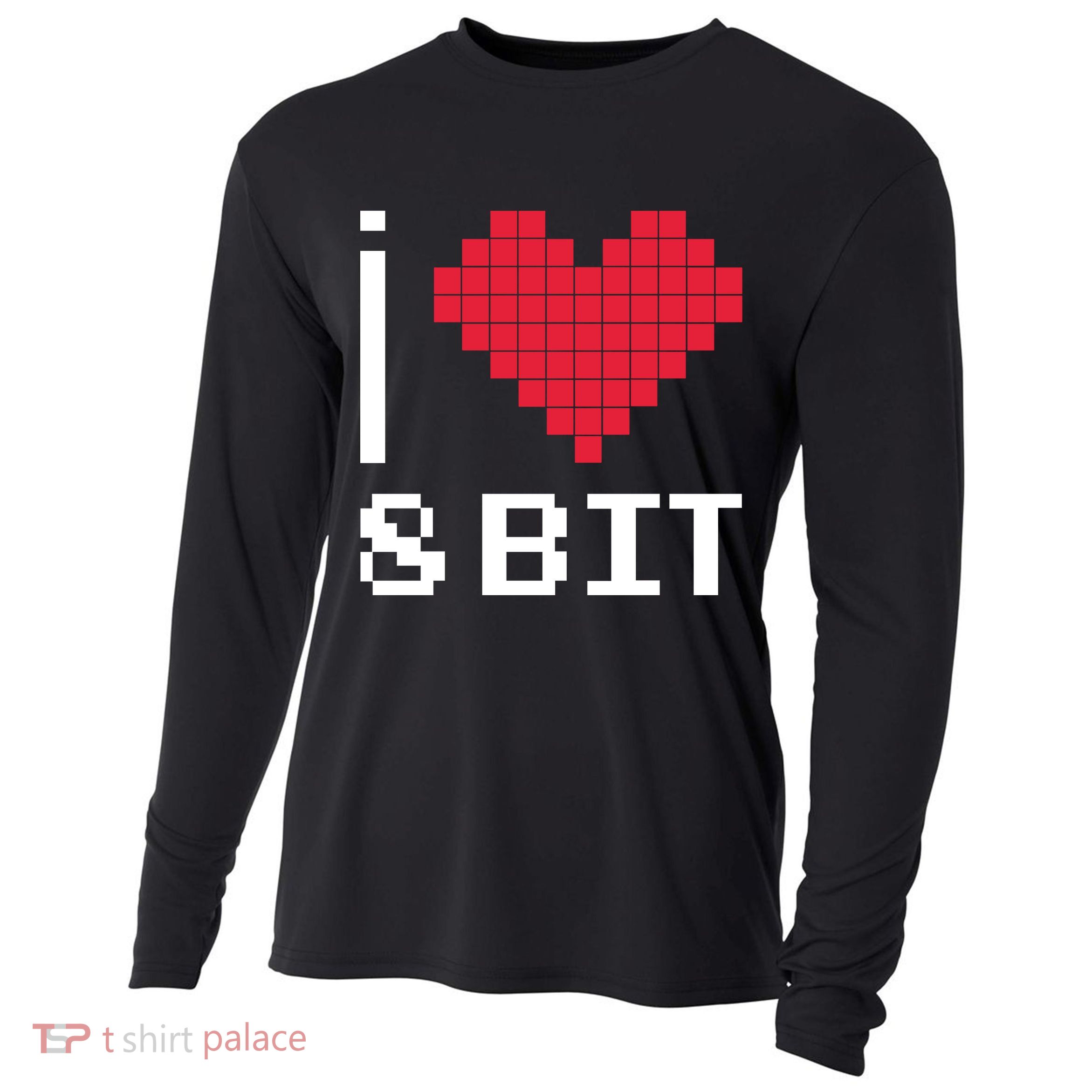 I Love Heart 8 Bit Retro Gamer Gaming Cooling Performance Long Sleeve Crew