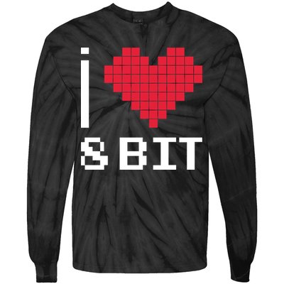 I Love Heart 8 Bit Retro Gamer Gaming Tie-Dye Long Sleeve Shirt