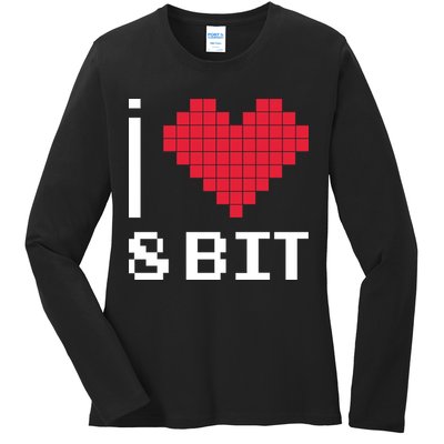 I Love Heart 8 Bit Retro Gamer Gaming Ladies Long Sleeve Shirt